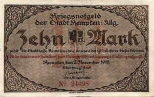 Német Birodalom/Császárság/ Kempten 1918. 10M(2x) egymásutáni sorszámmal T:II