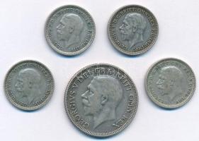 Nagy-Britannia 1932. 1Sh Ag "V. György" + 1932-1935. 3p Ag "V. György" (4xklf) T:2 Great-Britain 1932. 1 Shilling Ag "George V" + 1932-1935. 3 Pence "George V" (4xdiff) C:XF Krause KM#833, KM#831