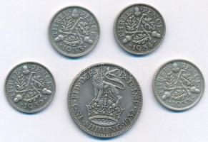 Nagy-Britannia 1932. 1Sh Ag "V. György" + 1932-1935. 3p Ag "V. György" (4xklf) T...