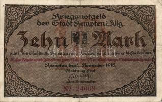 Német Birodalom/Császárság/ Kempten 1918. 10M(2x) egymásutáni sorszámmal T:II