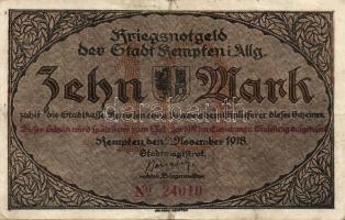 Német Birodalom/Császárság/ Kempten 1918. 10M(2x) egymásutáni sorszámmal T:II