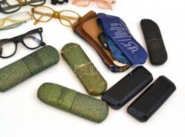 16 db retró szemüveg, 21 db tokkal, 3 sötétítő lencsével, egy szemüvegnek hiányzik a lencséje, egy t...