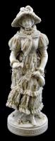 Nő csipkeruhában, fehér mázas porcelán figura, jelzett, apró lepattanásokkal, m: 24 cm