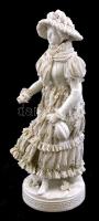 Nő csipkeruhában, fehér mázas porcelán figura, jelzett, apró lepattanásokkal, m: 24 cm