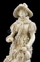 Nő csipkeruhában, fehér mázas porcelán figura, jelzett, apró lepattanásokkal, m: 24 cm