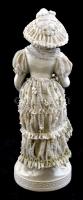 Nő csipkeruhában, fehér mázas porcelán figura, jelzett, apró lepattanásokkal, m: 24 cm