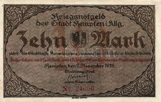 Német Birodalom/Császárság/ Kempten 1918. 10M (2x) egymásutáni sorszámmal T:II