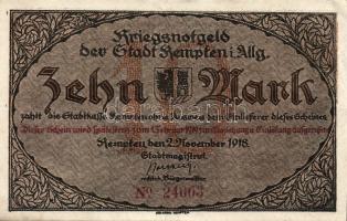 Német Birodalom/Császárság/ Kempten 1918. 10M(2x) egymásutáni sorszámmal T:II