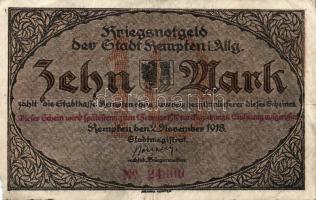 Német Birodalom/Császárság/ Kempten 1918. 10M (2x) egymásutáni sorszámmal T:II,III-