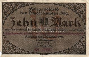 Német Birodalom/Császárság/ Kempten 1918. 10M (2x) egymásutáni sorszámmal T:II,III-