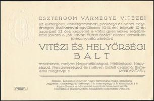 1941 Esztergom vármegye Vitézei vitézi és helyőrségi báli meghívó dombornyomott vitézi rendi emblémával, eredeti borítékjával, dr. Etter Jenő esztergomi polgármester példánya