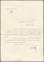 1930 Képviselőházi alkalmazott fizetési osztályának változásáról szóló okirat Almásy László (1869-1936) politikus, jogász, a képviselőház elnöke saját kezű aláírásával, hajtva