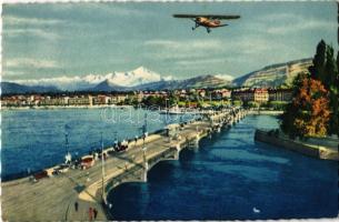 1933 Geneva, Geneve, Genf; Pont du Mont-Blanc / bridge, airplane, automobiles