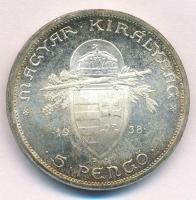 1938. 5P Ag "Szent István" T:1- kis patina Adamo P8.1