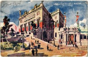 1906 Milano, Esposizione internazionale di Milano, Pulvinare dell'Arena arch. Bongi / Milan International Exposition, world's fair advertising art postcard. artist signed (tear)