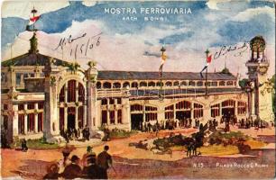 1906 Milano, Esposizione internazionale di Milano, Mostra Ferroviaria arch. Bongi / Milan International Exposition, world's fair advertising art postcard. artist signed (EK)