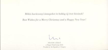 Sólyom László köztársasági elnök aláírása üdvözlő kártyán