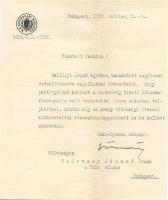 1932 Gömbös Gyula honvédelmi miniszter, későbbi miniszterelnök által aláírt levél