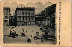 Roma, Rome; Piazza Barberini con la Fontana del Tritone (opera del Bernini) / square, fountain, horse-drawn tram (fl)