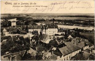 1917 Enns, Panorama von Stadtturm mit Schloss Ennsegg / general view, castle. P. Ledermann