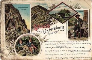 Salzburg, Untersberg, Dopplersteig auf den Untersberg, Geieck (1801 m), Untersberghaus (1663 m), Bergführer. Druck u. Verlag v. Regel & Krug No. 819. Art Nouveau, floral, litho (EB)