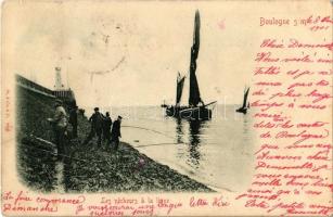 1901 Boulogne-sur-Mer, Les pecheurs a la ligne / anglers, fishermen, lighthouse, boats