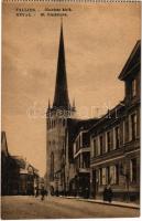 Tallinn, Reval; St. Olaikirche / Olewiste kirik / church, street view, bicycle - from postcard booklet