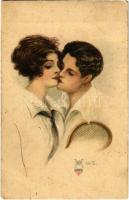 1916 A game for two. Alex Vincents Kunstforlag. American Serie No. 10. Romantic couple, tennis racket, sport. artist signed (fl)