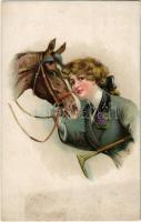 1916 Lady with horse, litho (fl)