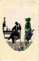 1923 Couple, silhouette art postcard s: Manni Grosze (EB)