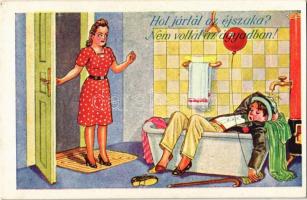 1943 Hol jártál az éjszaka? / Husband-wife humour, drunk husband (slightly wet corner)