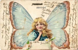 1902 Pünkösdi üdvözlet / Pentecost greeting card, litho (worn corners)