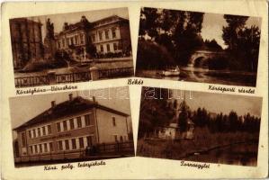 Békés, Községháza, városháza, Körös parti részlet, polgári leányiskola, Tornaegylet (fa)
