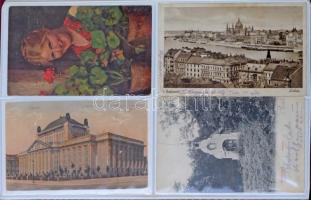 32 db RÉGI képeslap albumban: magyar és külföldi városok és motívumok / 32 pre-1945 postcards in an album: Hungarian and European town-view postcards and motives