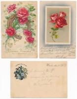 17 db RÉGI üdvözlő motívum képeslap vegyes minőségben: dombornyomott, litho, textil / 17 pre-1945 gr...