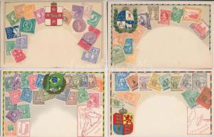 20 db RÉGI dombornyomott litho motívum képeslap: bélyeg / 20 pre-1945 embossed and litho motive postcards: stamps