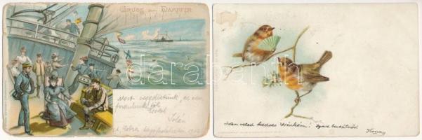 12 db RÉGI motívum képeslap vegyes minőségben: hajó, hölgyek, üdvözlő, gyerek / 12 pre-1945 motive postcards in mixed quality: ship, lady, greeting, children