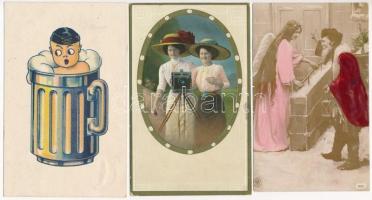 12 db RÉGI motívum képeslap vegyes minőségben: hajó, hölgyek, üdvözlő, gyerek / 12 pre-1945 motive p...