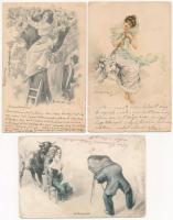12 db RÉGI motívum képeslap vegyes minőségben: hajó, hölgyek, üdvözlő, gyerek / 12 pre-1945 motive p...