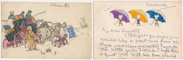 11 db RÉGI motívum képeslap vegyes minőségben: mművész / 11 pre-1945 motive postcards in mixed quali...