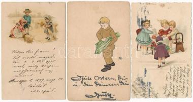 11 db RÉGI motívum képeslap vegyes minőségben: mművész / 11 pre-1945 motive postcards in mixed quali...