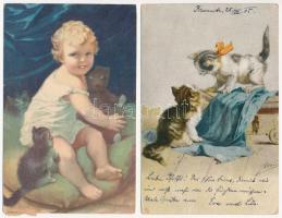 10 db RÉGI motívum képeslap vegyes minőségben: macska / 10 pre-1945 motive postcards in mixed qualit...