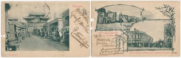 Tianjin, Tientsin; Bahnhof, Strasse / railway station, street - 2 pre-1902 postcards
