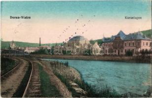 Vatra Dornei, Dornavátra, Bad Dorna-Watra; Kuranlagen / spa promenade, railway track