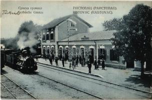 1907 Ristovac, Raistovac; Serbische Grenze, Bahnhof, Lokomotive / Serbian border, railway station, locomotive (small tear)
