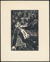 Frans Masereel (1889-1972): Térden állva, fametszet, papír, jelzett a metszeten, 16×10,5 cm
