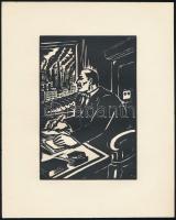 Frans Masereel (1889-1972): Íróasztalnál, fametszet, papír, jelzett a metszeten, 16×10,5 cm