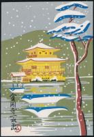 Olvashatatlan jelzéssel: Pagoda havazásban. Fametszet, papír, 12×8 cm