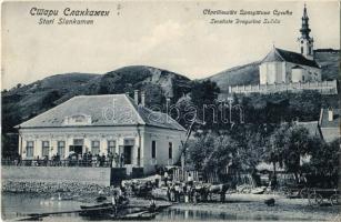 1909 Zalánkemén, Szalánkemén, Stari Slankamen; vendéglő, templom / Svratiste Dragutina Sucica / restaurant, church (EK)