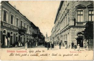 1907 Szatmárnémeti, Szatmár, Satu Mare; Kazinczy utca, Rosenfeld Miksa és Scheiber üzlete / street, shops (EK)
